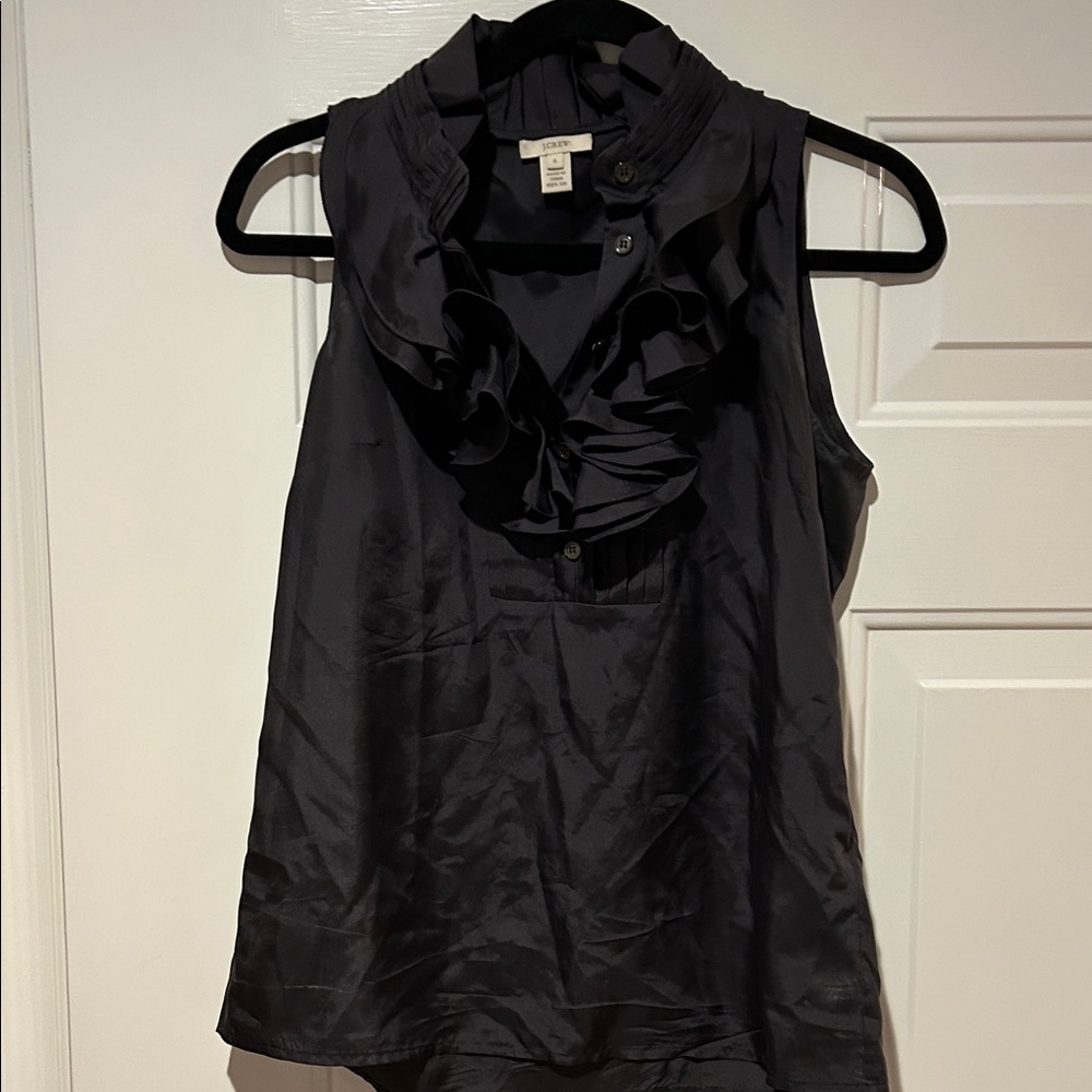 J. Crew Black Ruffle Sleeveless Blouse
